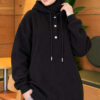 Buttoned Three-Thread Knit Tunic Black - الصورة 3
