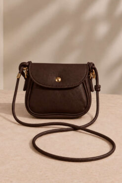 Alternative view of Mini Shoulder Bag with Snap Fasteners Dark Brown