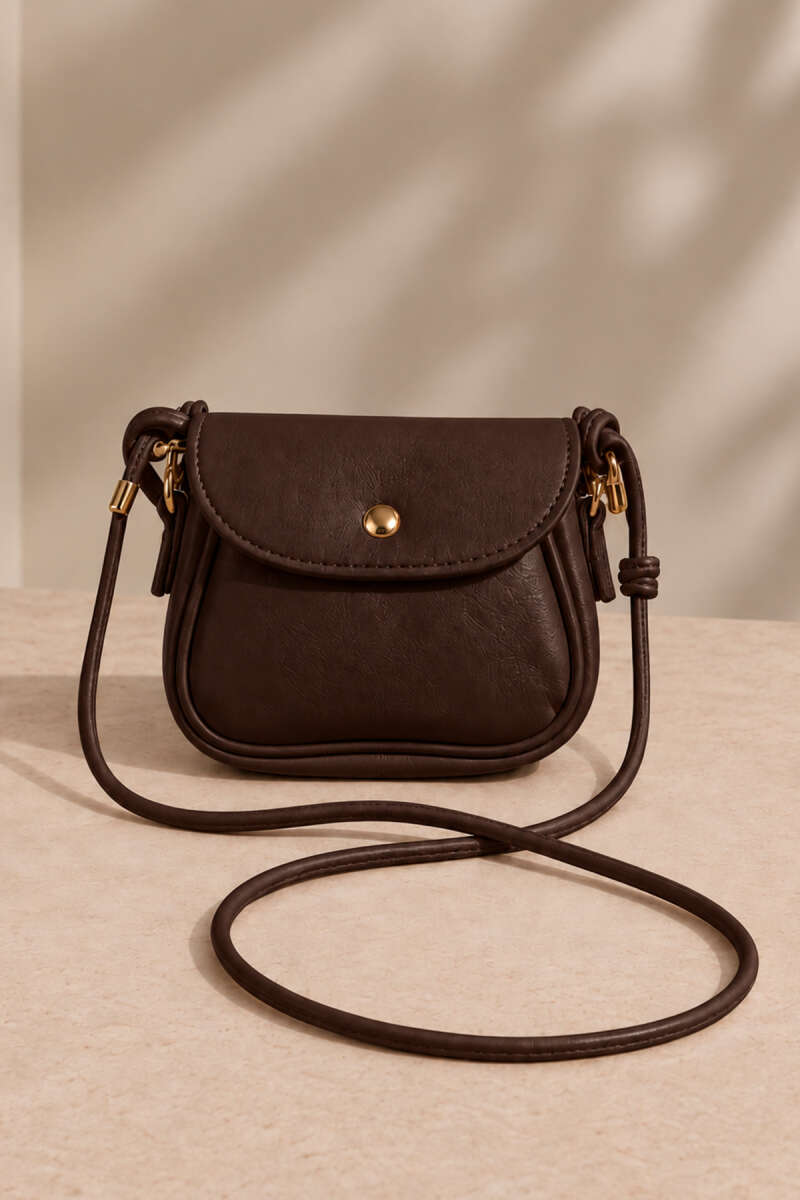 Mini Shoulder Bag with Snap Fasteners Dark Brown – Image 2