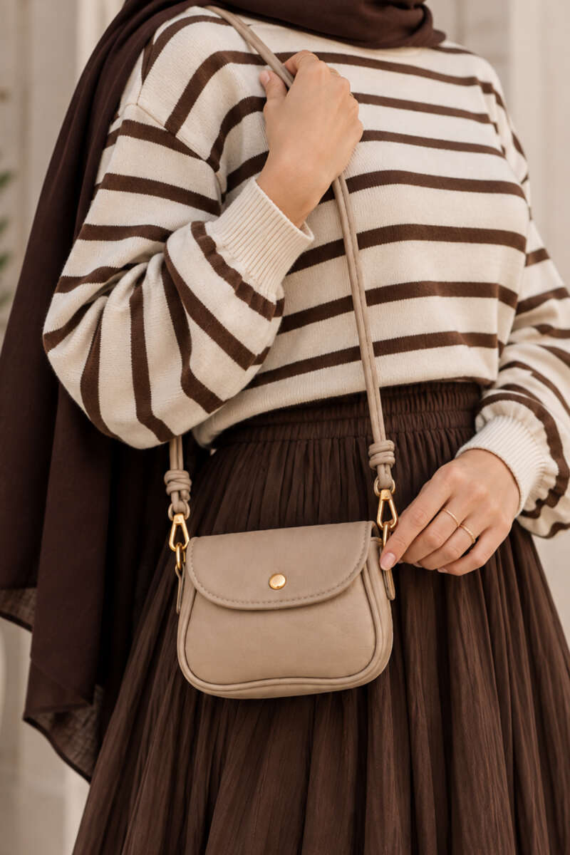 Mini Shoulder Bag with Snap Fasteners Beige