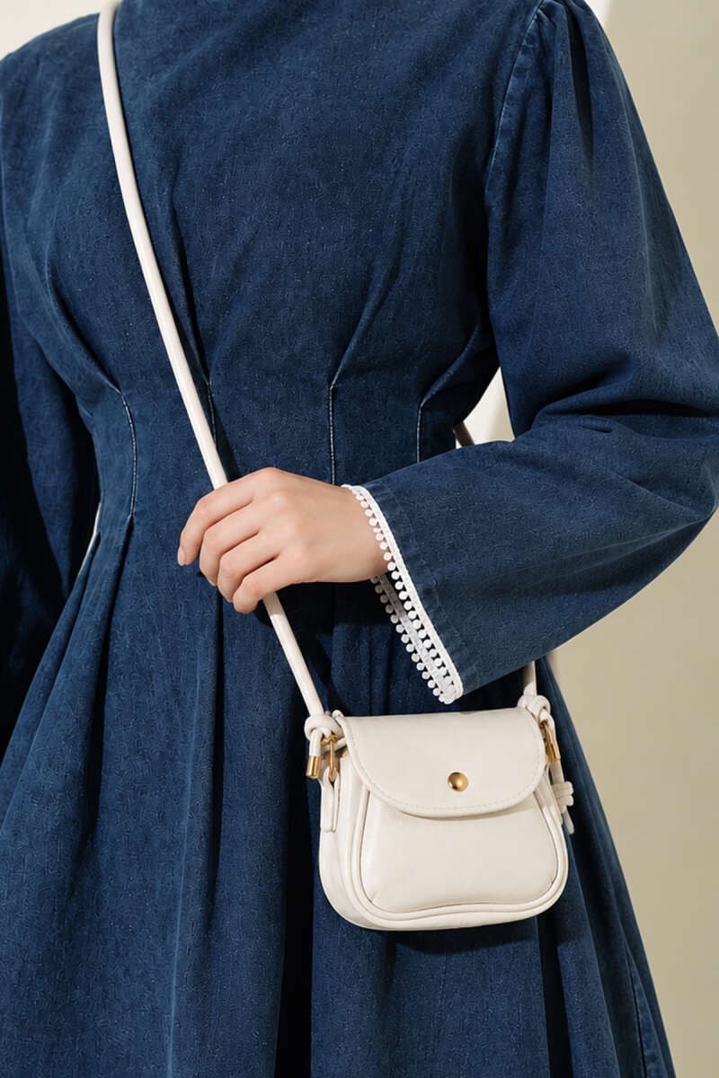 Mini Shoulder Bag with Snap Fasteners White