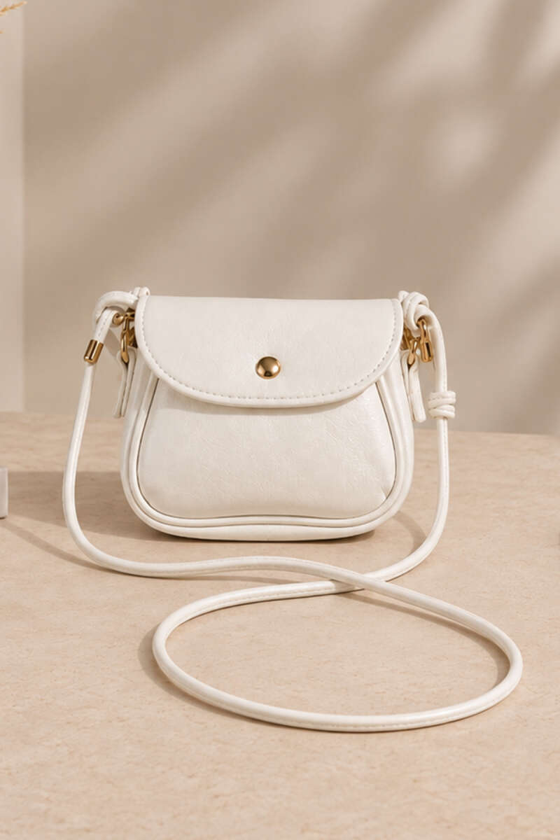 Mini Shoulder Bag with Snap Fasteners White - الصورة 2