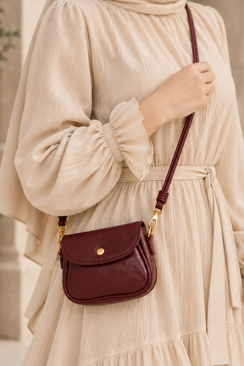 Mini Shoulder Bag with Snap Fasteners Burgundy