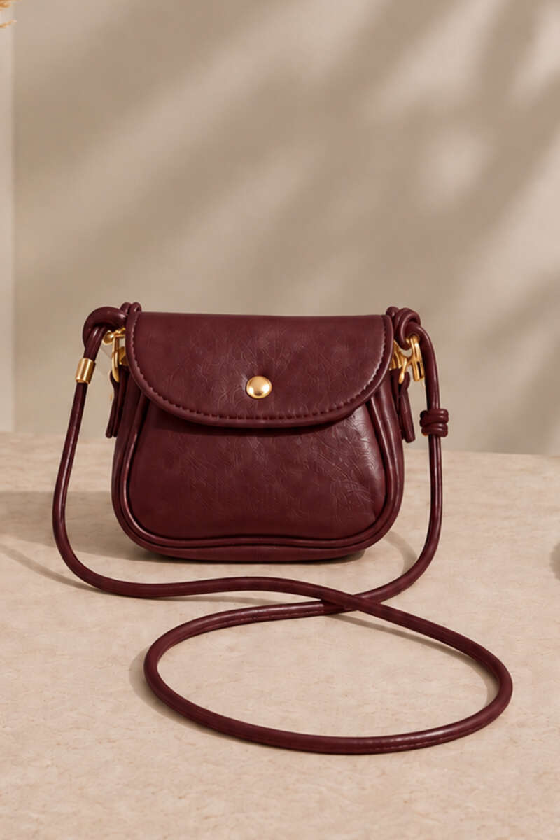 Mini Shoulder Bag with Snap Fasteners Burgundy - الصورة 2