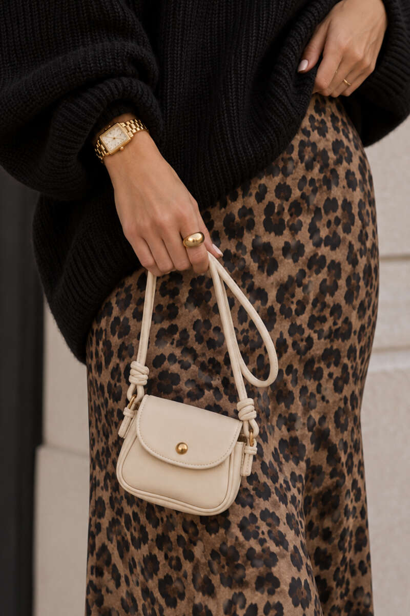 Mini Shoulder Bag with Snap Fasteners Cream