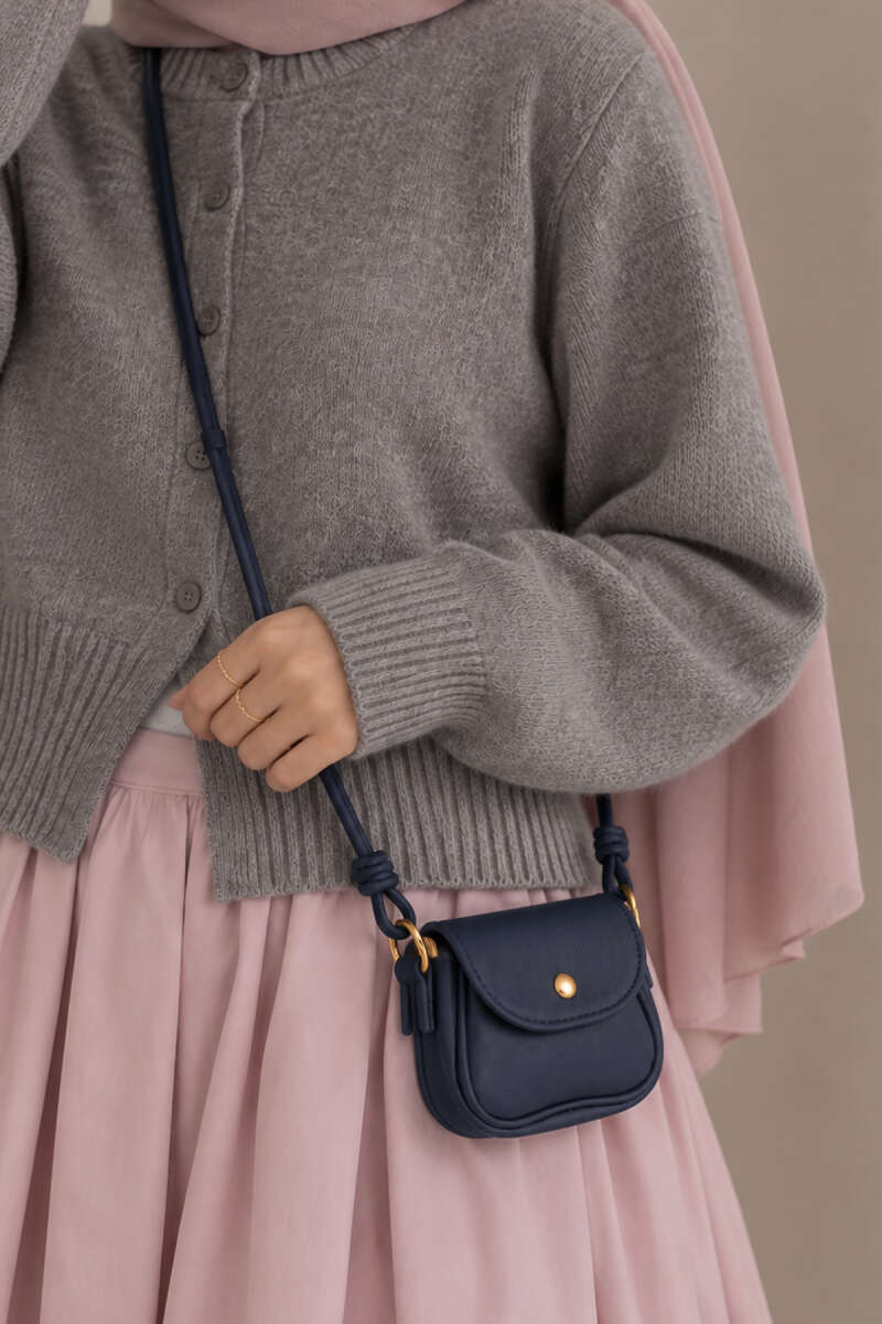 Mini Shoulder Bag with Snap Fasteners Navy Blue