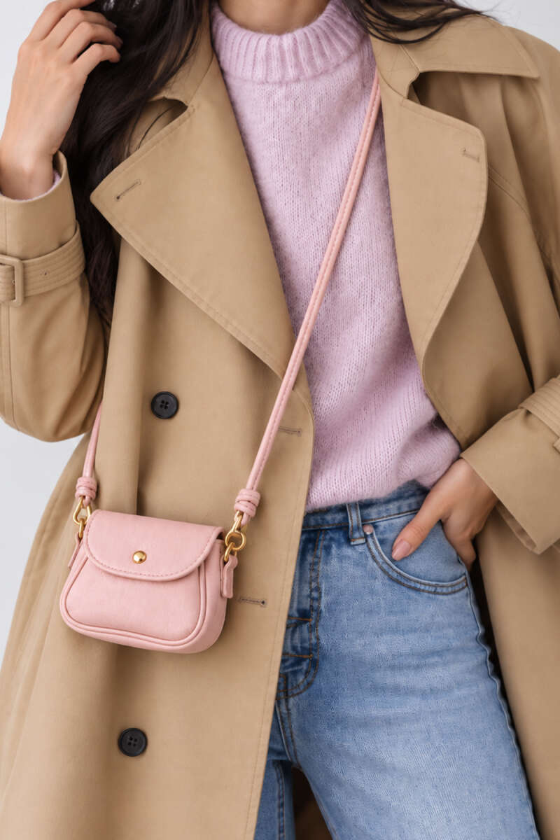 Mini Shoulder Bag with Snap Fasteners Powder Pink