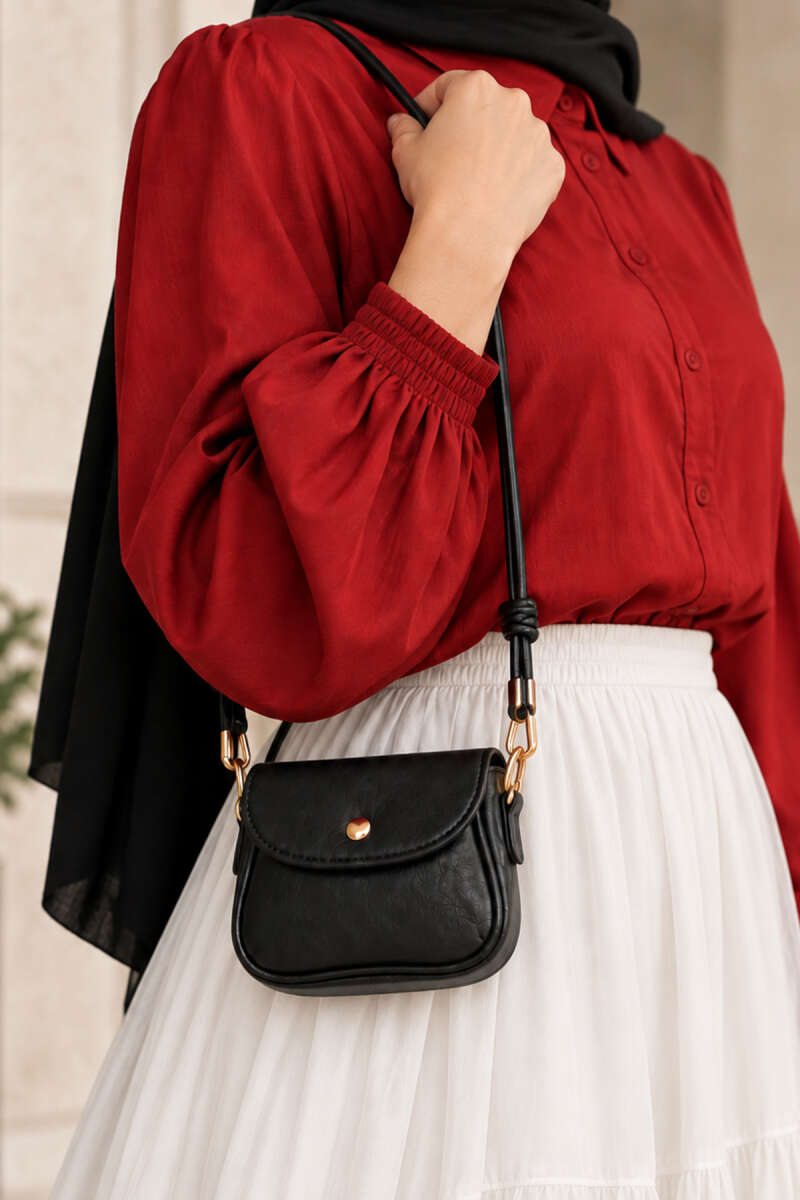 Mini Shoulder Bag with Snap Fasteners Black