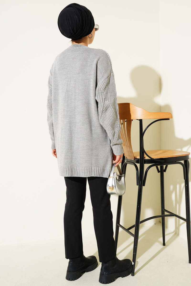 Striped Diamond Pattern Knit Tunic Grey - الصورة 3