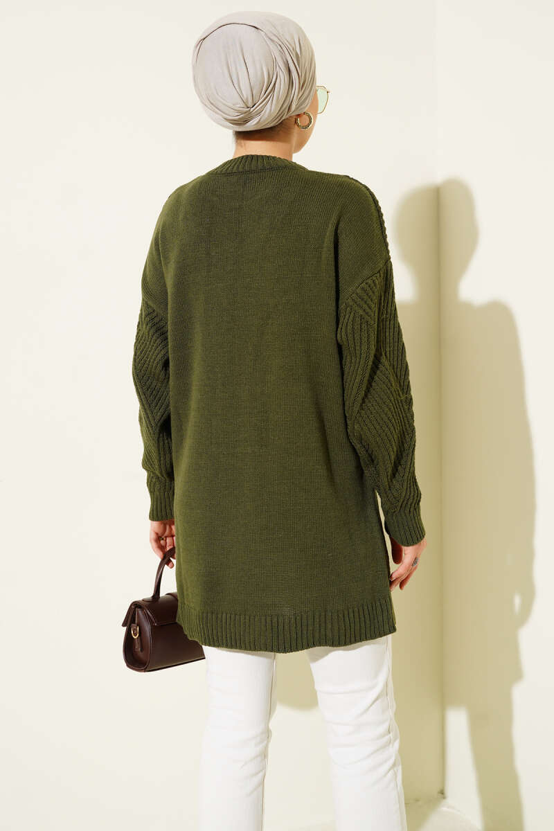 Striped Diamond Pattern Knit Tunic Khaki - Imagen 3