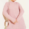Striped Diamond Pattern Knit Tunic Powder Pink