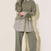 Striped Trim French Terry Two-Piece Set Khaki