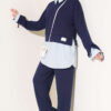 Striped Trim French Terry Two-Piece Set Navy Blue