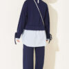 Striped Trim French Terry Two-Piece Set Navy Blue - Imagen 3