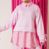 Striped Trim French Terry Two-Piece Set Pink - immagine 2