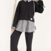 Striped Trim French Terry Two-Piece Set Black