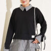 Striped Trim French Terry Two-Piece Set Black - immagine 2