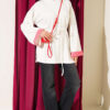 Striped French terry drawstring tunic Ecru - الصورة 2