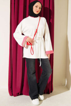 Alternative view of Striped French terry drawstring tunic Ecru