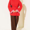 Striped French terry drawstring tunic Red - الصورة 2