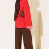 Striped French terry drawstring tunic Red - الصورة 3