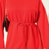 Striped French terry drawstring tunic Red - الصورة 4