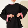 Striped French terry drawstring tunic Black
