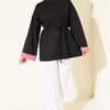 Striped French terry drawstring tunic Black - الصورة 2