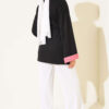 Striped French terry drawstring tunic Black - الصورة 3