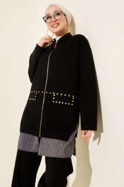 Alternative view of Striped Panel Stud Detail Two-Piece Set Black