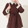 Striped French terry basic tunic with hem edge detail Brown