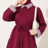 Striped French terry basic tunic with hem edge detail Plum