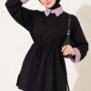 Striped French terry basic tunic with hem edge detail Black