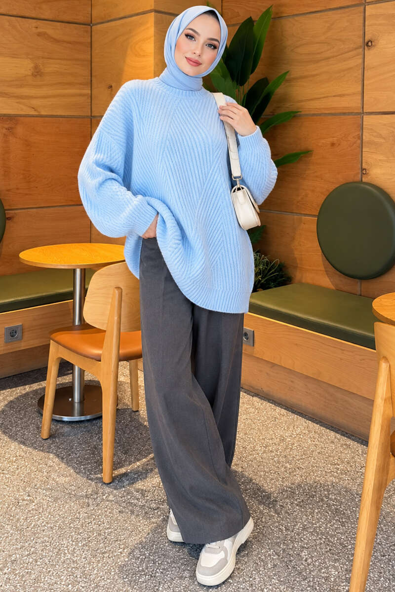 Ribbed Embossed Knit Tunic Baby Blue - Imagen 2