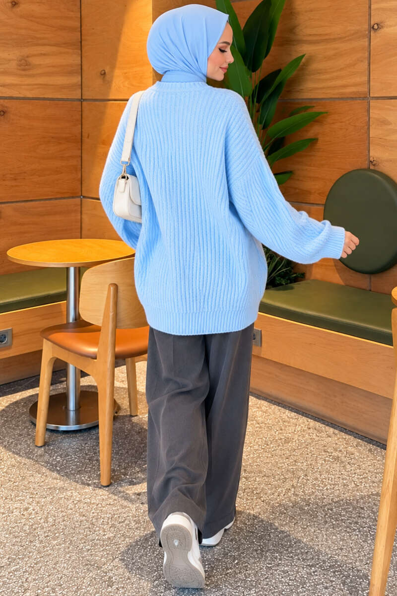Ribbed Embossed Knit Tunic Baby Blue - Imagen 3