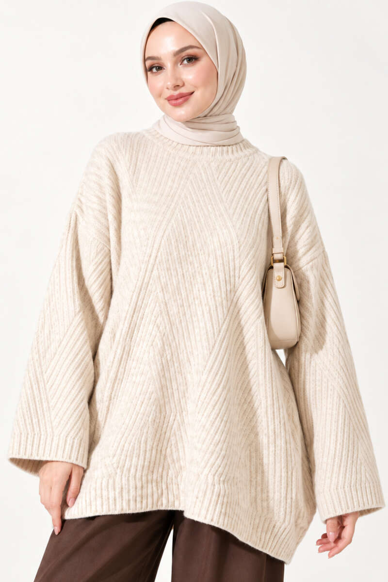 Ribbed Embossed Knit Tunic Beige