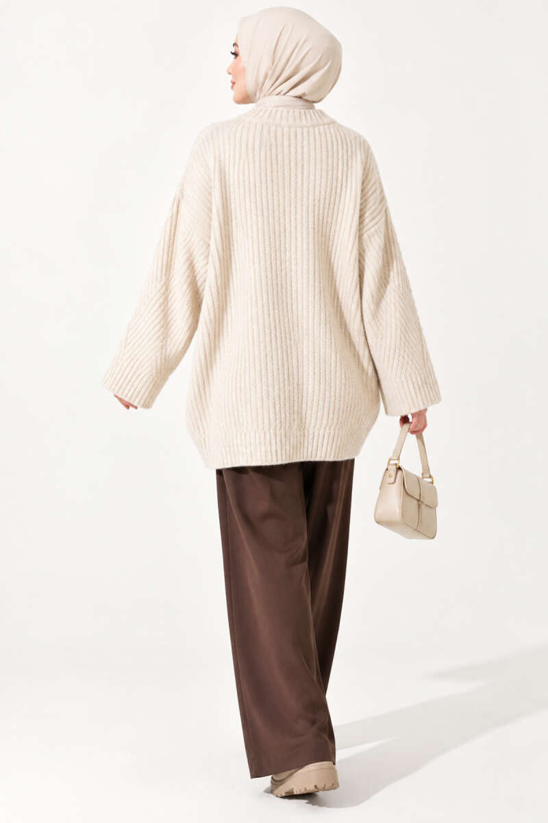 Ribbed Embossed Knit Tunic Beige - الصورة 4
