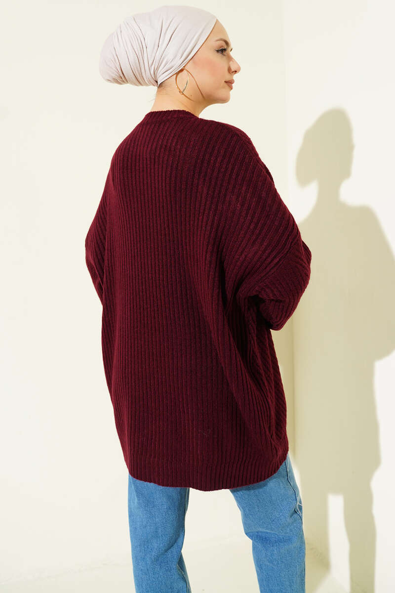 Ribbed Embossed Knit Tunic Burgundy – Image 3