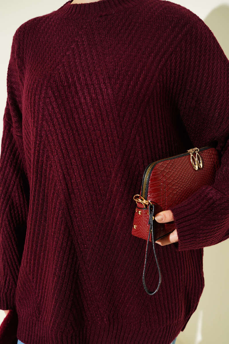 Ribbed Embossed Knit Tunic Burgundy – Image 4