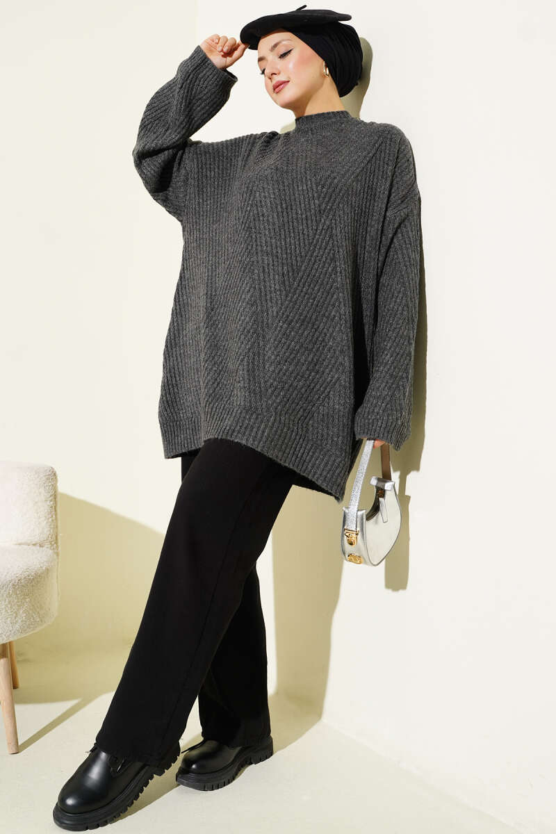 Ribbed Embossed Knit Tunic Smoke – Bild 2