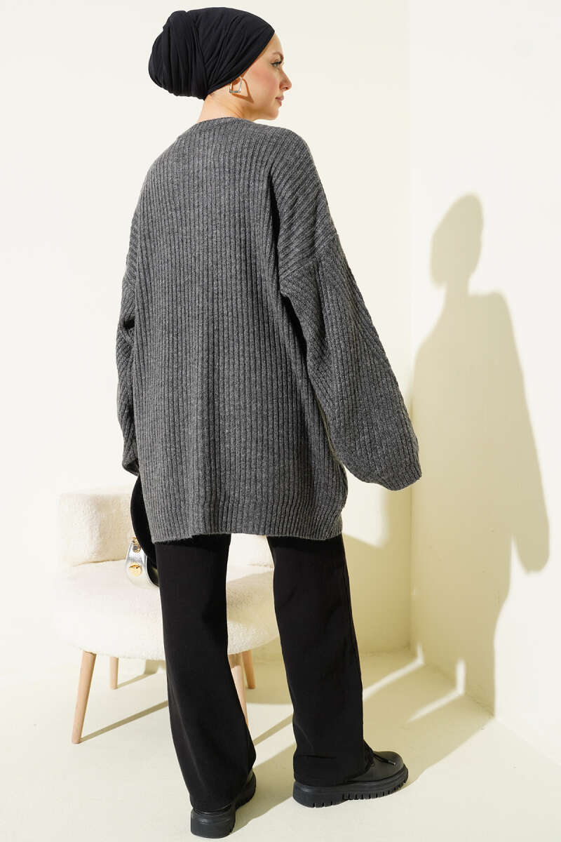 Ribbed Embossed Knit Tunic Smoke – Bild 3