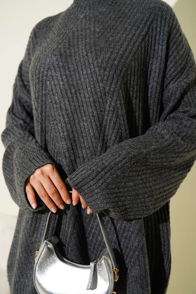 Ribbed Embossed Knit Tunic Smoke – Bild 4