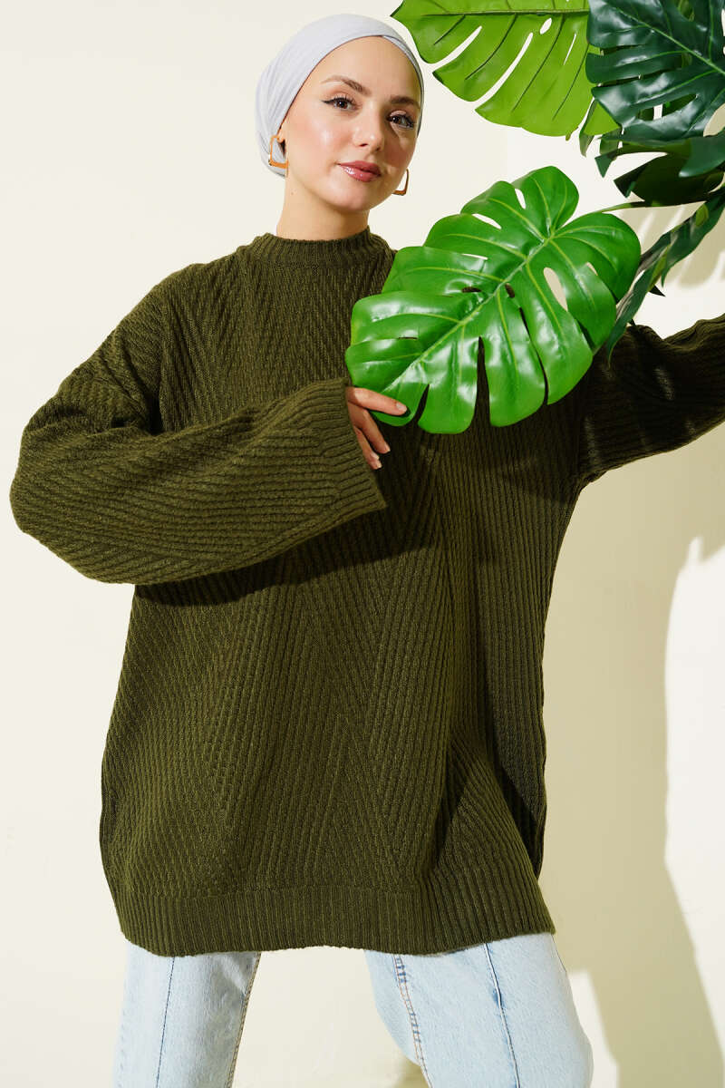 Ribbed Embossed Knit Tunic Khaki