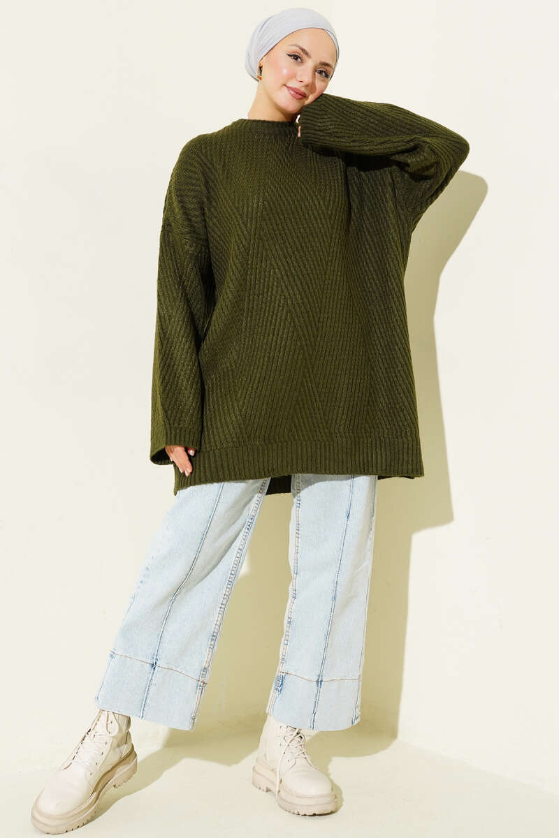 Ribbed Embossed Knit Tunic Khaki – Image 2