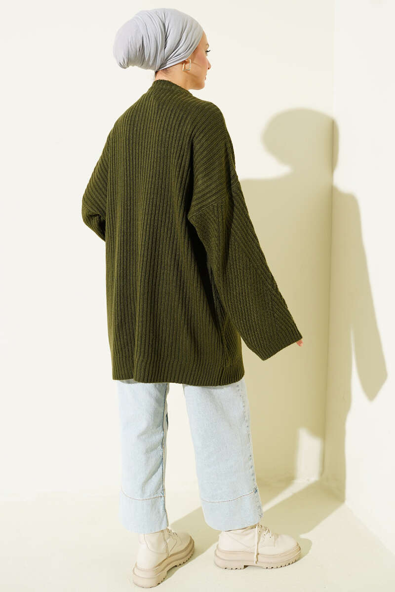 Ribbed Embossed Knit Tunic Khaki – Image 3