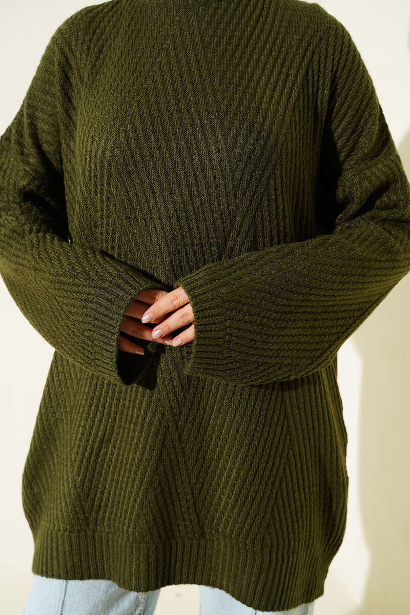 Ribbed Embossed Knit Tunic Khaki – Image 4