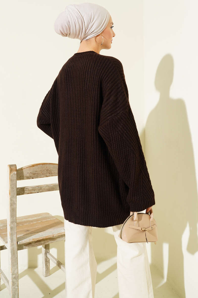 Ribbed Embossed Knit Tunic Brown - الصورة 3