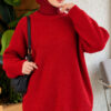 Ribbed Embossed Knit Tunic Red