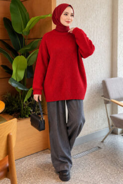 Alternative view of Ribbed Embossed Knit Tunic Red