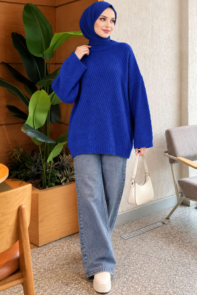 Ribbed Embossed Knit Tunic Saxon Blue - Imagen 2